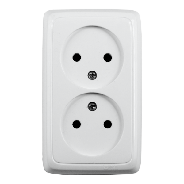 Hegel Альфа наруж Белая РА16-144 Розетка двойная со шторками, с изол. пластиной