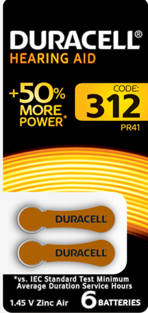 Duracell 5005480 Элемент питания для слуховых аппаратов ZA312-6BL Б0039181
