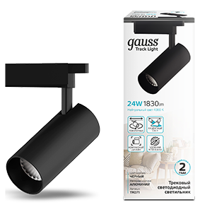 Gauss Светильник трековый цилиндр 24W 1830lm 4000K 180-240V IP20 65*210мм черный угол 24º LED TR071