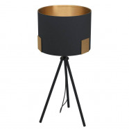 Eglo 39965 Настольная лампа TORTOLA 1, 1x40W, E27, H590, Ø260, основание: Ø285, сталь, черный, латунь/текстиль, черный, латунь