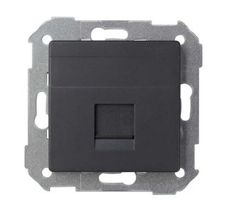 Simon S82 Concept Матовый черный, Розетка прямая для передачи данных со шторкой на 1 разъем RJ45 8200005-098