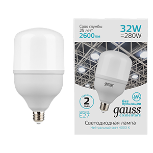 Gauss Лампа Elementary T100 32W 2700lm 6500K E27 LED 63233