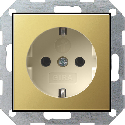 Gira S-55 Латунь/Крем Розетка с/з,с затвором (shutter) и символом 0453614
