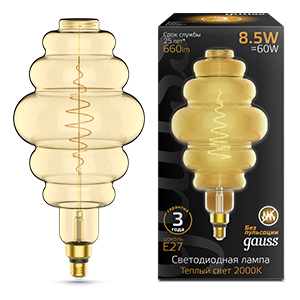 Gauss Лампа Filament Honeycomb 8.5W 660lm 2000К Е27 golden LED 161802105