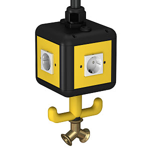 Купить OBO Bettermann Блок питания подвесной VH-4 укомплектованный 4 розетки + сжатый воздух, 140x140x1100мм черно-желтый 6109812