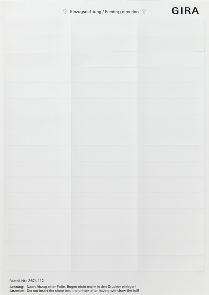 Gira Листы для надписей 15,8x67 мм 2874112