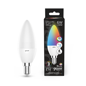 Gauss Лампа Свеча 6W E14 RGBW+димирование LED 103101406