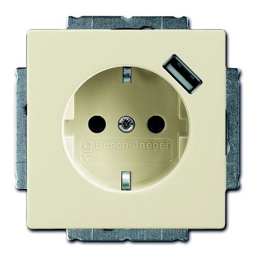 ABB BJE Блок розетки SCHUKO с з.шт. с зар. устр-вом USB, безвинт. клеммы, 16А, 700мА, слон. Кость 2CKA002011A6177