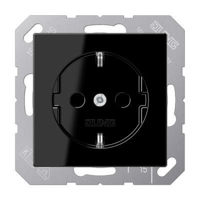 JUNG Черная Розетка с/з с доп. защитой, пруж. зажим A1520KISW