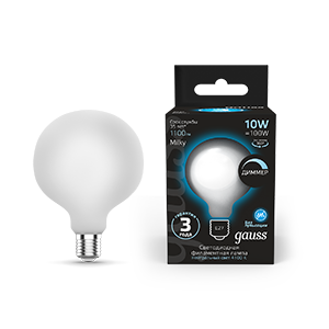 Gauss Лампа Filament G95 10W 1100lm 4100К Е27 milky диммируемая LED 189202210-D