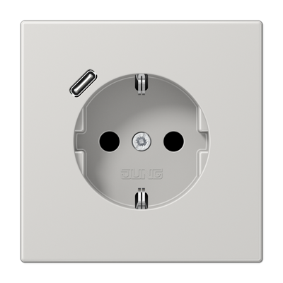 JUNG Розетка SCHUKO® с USB-зарядным устройством тип С термопласт светло-серый LS1520-18CLG