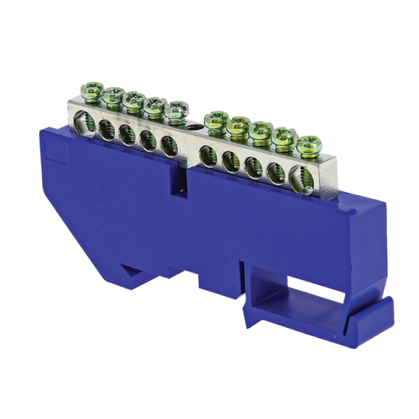EKF PROxima Шина "0" N (6x9мм) 10 отв. цинк синий изолятор на DIN-рейку