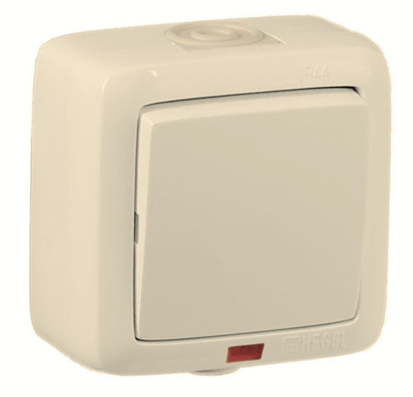 Hegel Альфа IP44 наруж Слоновая кость ВА10-262-01 Переключатель 1-клавишный с индикацией, брызгозащищенный