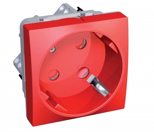 Купить SE Altira Красная Розетка 45град. 2P+E со шторками блок ALB45286