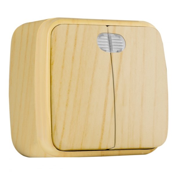 EKF Basic Минск Светлое дерево Выключатель 2-кл с индикатором,  10А, ОП