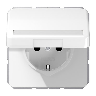 JUNG Штепсельная розетка SCHUKO 16A 250V~ с полем для надписи и защитой от влажности белая CD1520BFNAKLWW