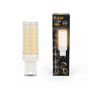 Gauss Лампа G9 AC185-265V 5,5W 550lm 3000K керамика диммируемая LED 107309155-D
