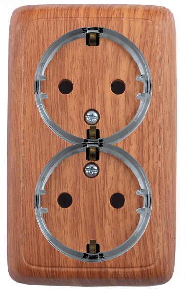 Hegel Альфа наруж Дуб РА16-184-05 Розетка с/з двойная, со шторками, с изол. пластиной