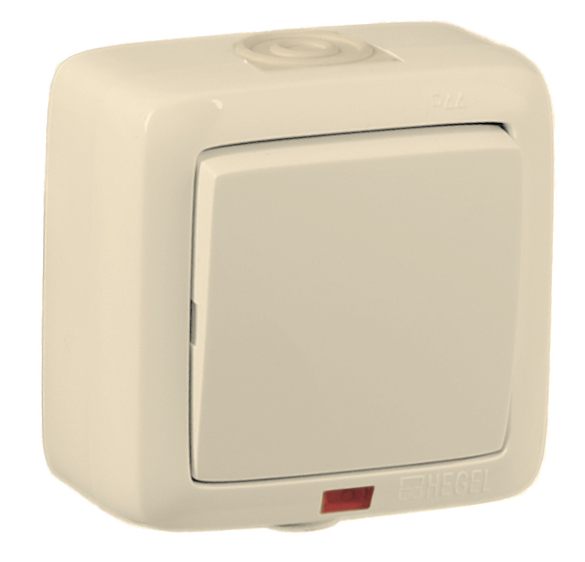 Hegel Альфа IP44 наруж Слоновая кость ВА16-212-01 Выключатель 1-клавишный, с индикацией, брызгозащищенный