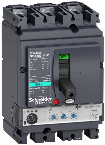 SE Compact NSX Силовой Автоматический выключатель 3P Iu=100А диапазон уставки тока расцепления: 150А NSX100HB1 MR 2.2M LV433306