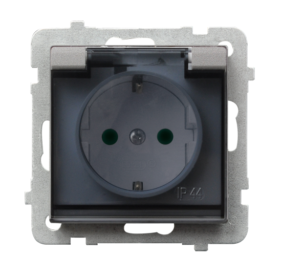 Ospel Sonata Белый Розетка 1-ая с/з IP44 с крышкой  Schuko со шторками, без рамки GPH-1RSP/m/00/d