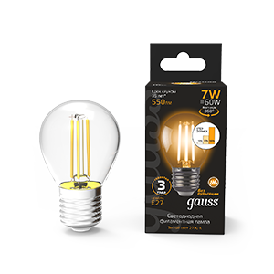 Gauss Лампа Filament Шар 7W 550lm 2700К Е27 шаг. диммирование LED 105802107-S