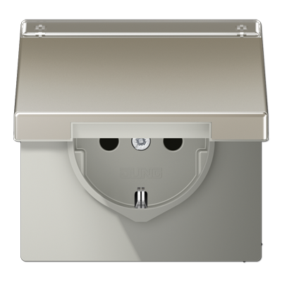 JUNG Штепсельная розетка SCHUKO 16A 250V~ с откидной крышкой и полем для надписи благородная сталь ES1520NAKL