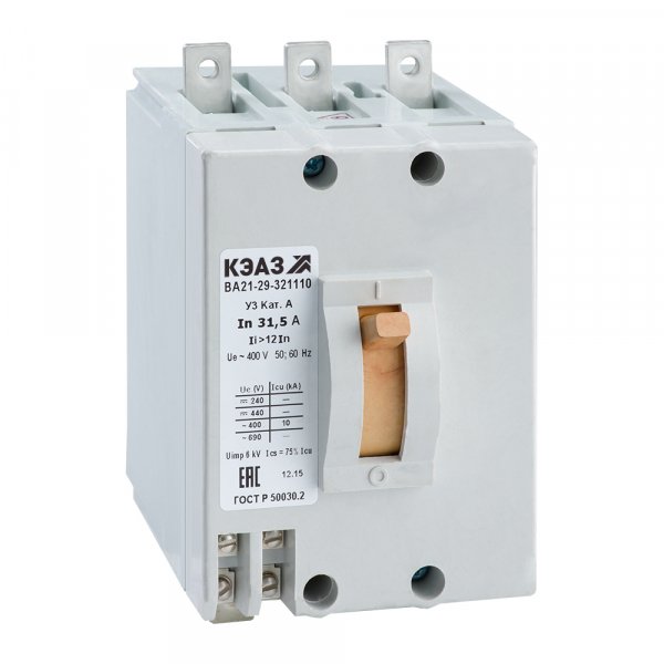 Силовой автомат. выкл. 3P Iu=4А уставка тока расцеп.:4А 10кА 1НЗ 1НО IP54 КЭАЗ