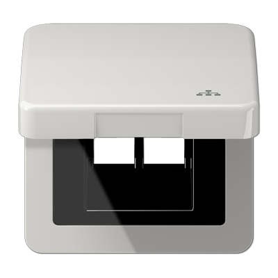 JUNG Накладка и крышка для двойных UAE розеток с символом "сеть" термопласт светло-серый CD590KLLANLG