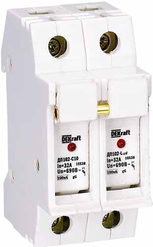 Купить Dekraft Держатель предохр. типа C10 со светодиодной индикаторной лампой ДП102-С10-2P