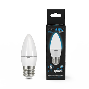 Gauss Лампа Свеча 6.5W 550lm 6500К E27 LED 1/10/100 103102307