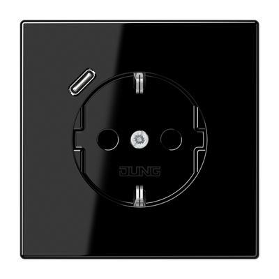 JUNG Розетка SCHUKO® с USB-зарядным устройством, тип С термопласт черный LS1520-18CSW