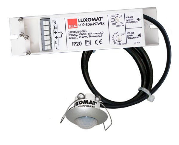 BEG Серебро Мини-датчик присутствия потолочный 360°, с выносным блоком, диаметр действия 10м IP65 92913