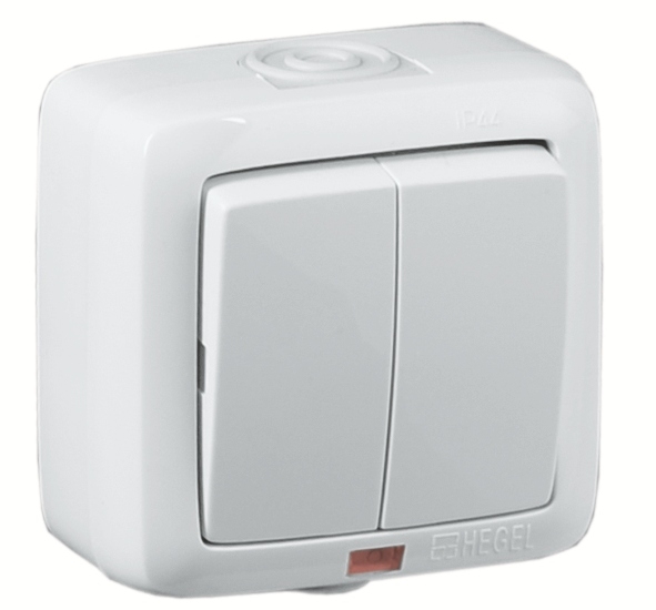 Hegel Альфа IP44 наруж Белый ВА16-252 Выключатель 2-клавишный, с индикацией, брызгозащищенный