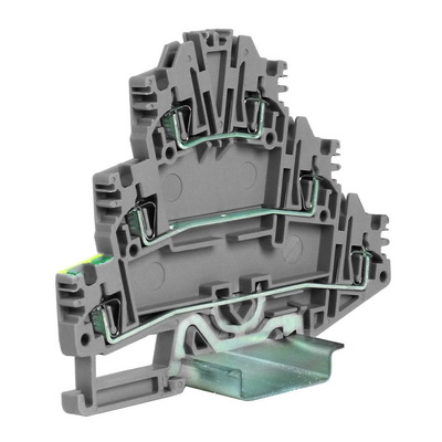 DKC HDE.2/GR(Ex) пружинный зажим трех-уровневый c заземлением на нижнем уровне 2,5 кв.мм, серый