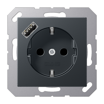 JUNG SCHUKO Матовый антрацит с USB-зарядным устройством, тип А; термопласт A1520-18AANM