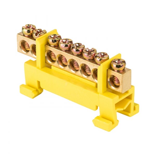 EKF PROxima Шина "0" PE (6х9мм) 8 отверстий латунь желтый изолятор тип "Стойка" на DIN-рейку