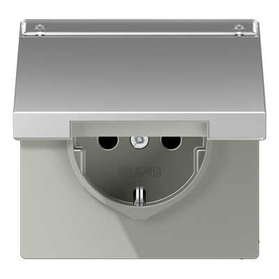 JUNG LS990 Алюминий Розетка штепсельная Schuko 16A 250V с полем для надписи и откидной крышкой AL1520NAKL