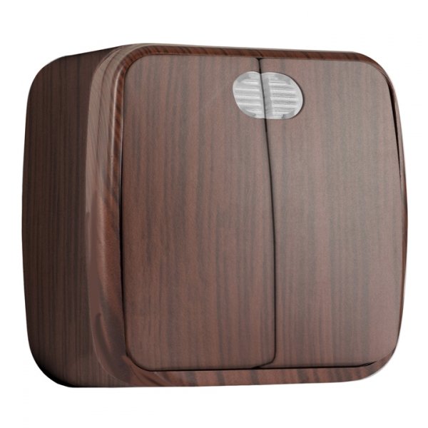 EKF Basic Минск Темное дерево Выключатель 2-кл с индикатором,10А, ОП