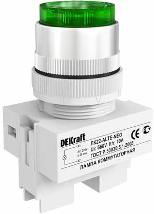 Купить Dekraft Лампа комм. ALTE D22 ЗЕЛЕНЫЙ неон 220В ЛK-22