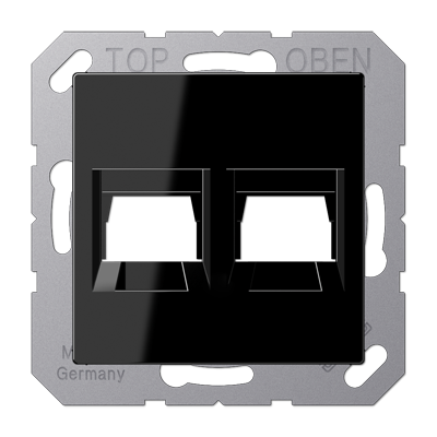 JUNG Kрышка для 2-х разъемов без видимого винта подпружиненная шторка термопласт черный A1569-2WESW