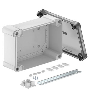Купить OBO Bettermann Распределительная коробка X25C, IP 67, 286x202x126 мм,сплошная стенка, прозрачная крышка, DIN-рейка 2005572