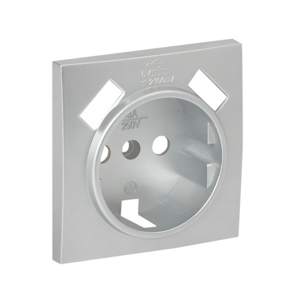 EKF PROxima Валенсия лицевая панель розетки 1-местной с/з 16А сталь с защ. штор. с 2 USB 2,1А