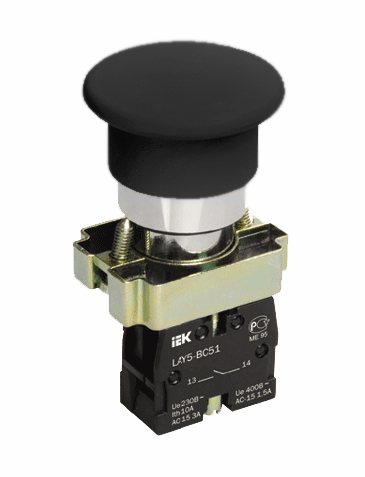 Купить IEK LAY5 Кнопка управления LAY5-BC21 Грибок без подсветки черная 1з