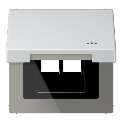 JUNG Накладка и крышка для двойных UAE розеток с символом "сеть" металл алюминий AL2990KLLAN