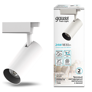 Gauss Светильник трековый цилиндр 24W 1830lm 4000K 180-220V IP20 65*206мм белый линза 36º LED TR085
