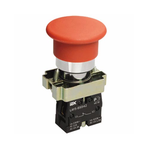 Купить IEK LAY5 Кнопка управления LAY5-BC41Грибок без подсветки красная 1з