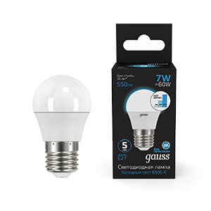 Gauss Лампа Шар 7W 550lm 6500K Е27 шаг. диммирование LED 105102307-S