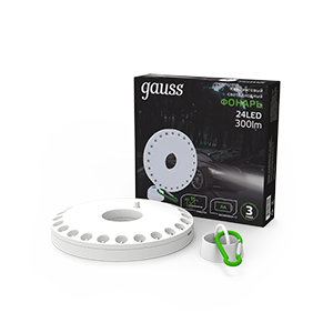 Gauss Фонарь кемпинговый модель GFL003 24LED 300lm 3xAA белый магнит и карабин LED 1/12/72 GF003