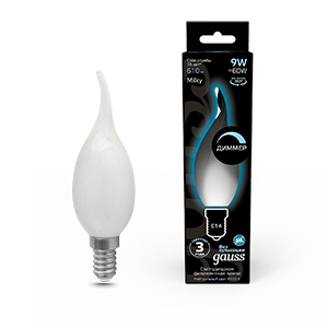 Gauss Лампа Filament Свеча на ветру 9W 610lm 4100К Е14 milky диммируемая LED 104201209-D